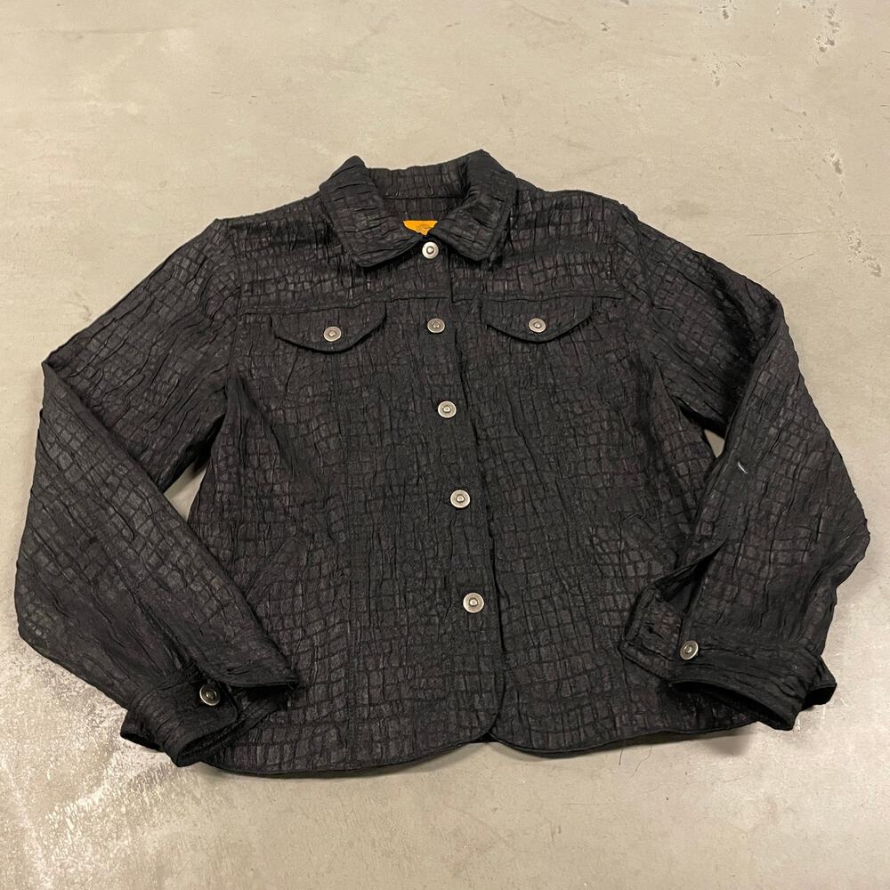 Vintage black ruby rd. Avant guard textured button up trucker jacket